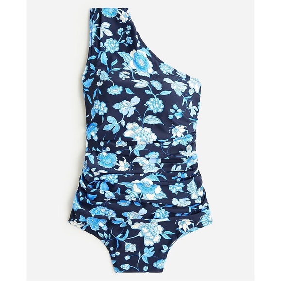 J. Crew Other - J. Crew Ruched One Shoulder One Piece Swimsuit Size 24 NWT Midnight Blue Floral